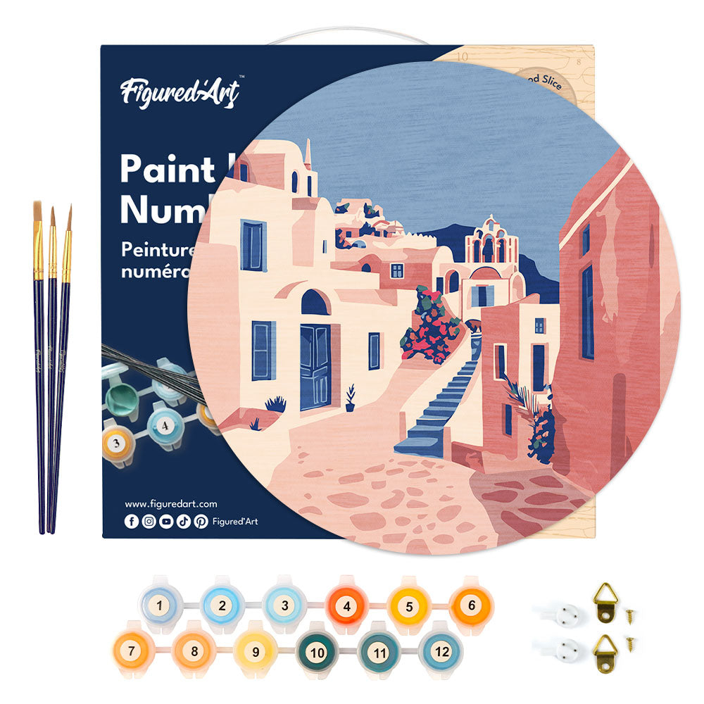 Kit de peinture par numéro en disque 'Santorin' - D. 30cm