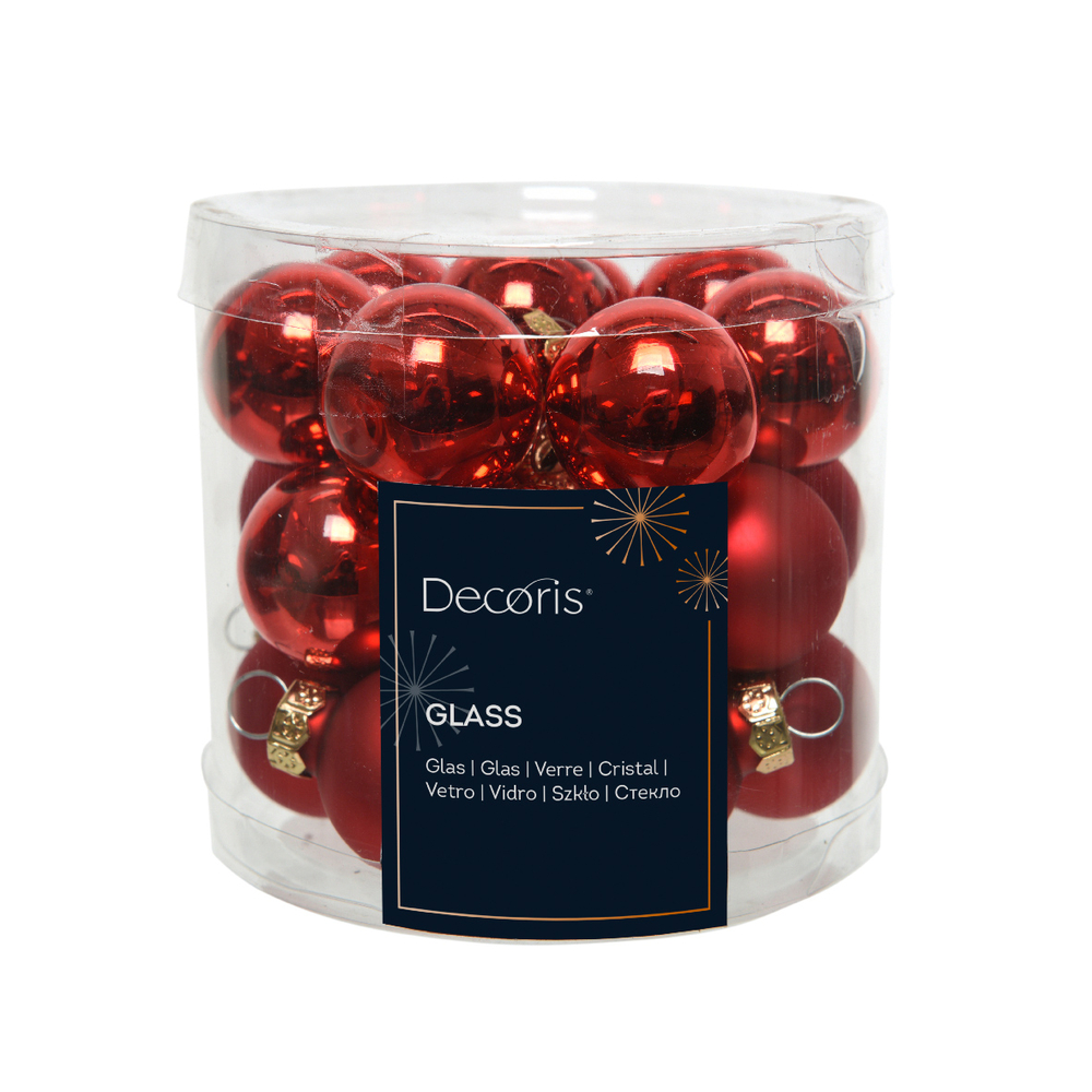 Assortiment 24 boules de Noël en verre, coloris rouge - D. 2,5cm