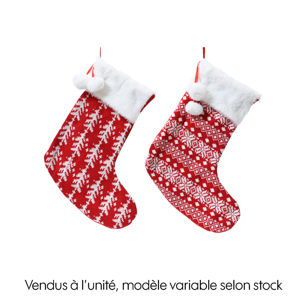 Chaussette de Noël, coloris rouge/blanc, modèles variables - H. 38cm