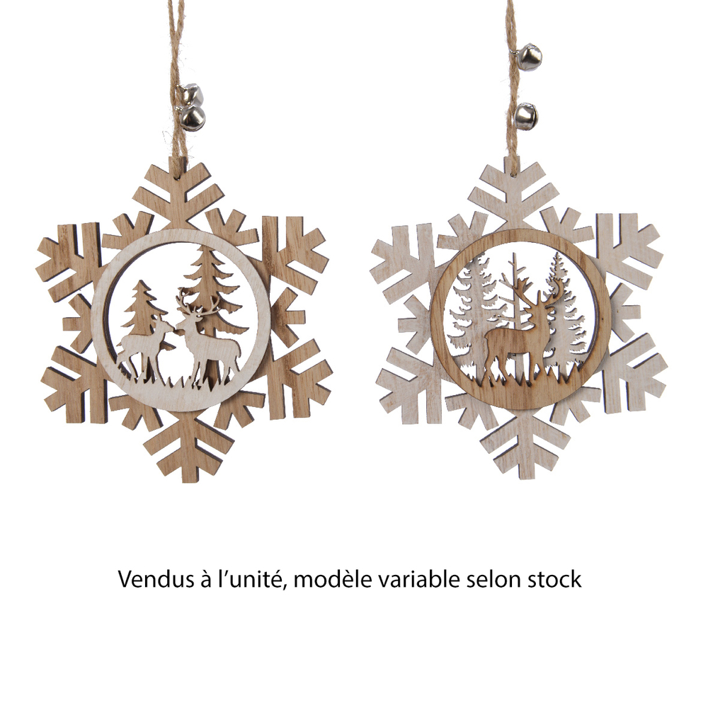 Suspension flocon en bois - coloris naturel - D12cm