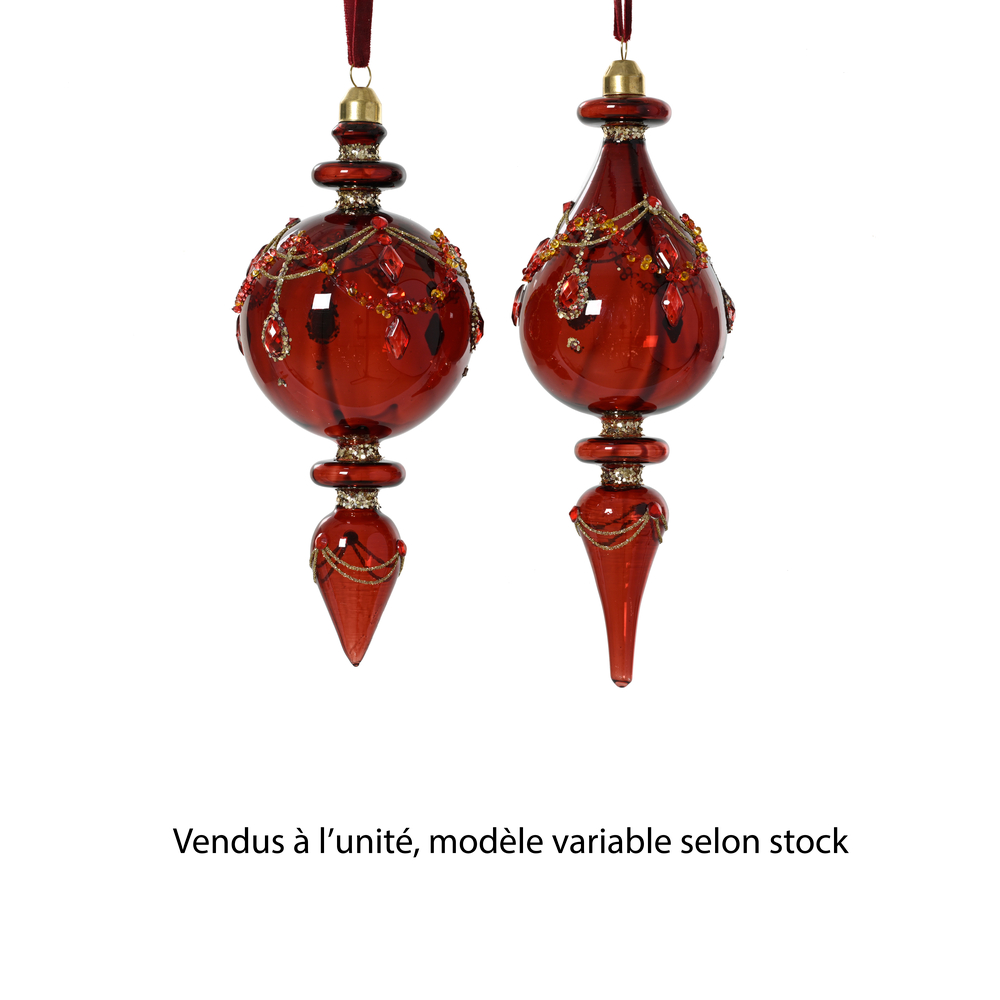 Suspension paillettes et perles en verre - coloris bordeaux - H18cm