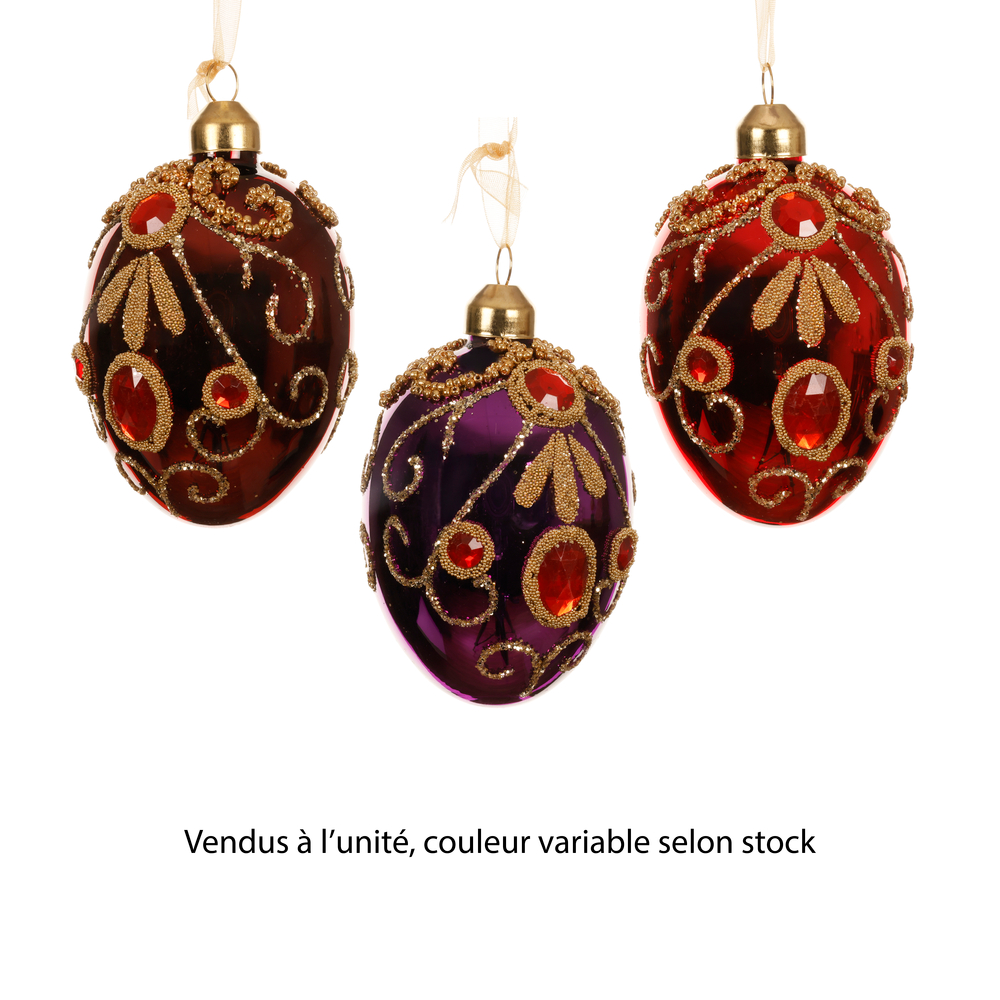 Suspension œuf décoré avec perles en verre- coloris variables - H8cm