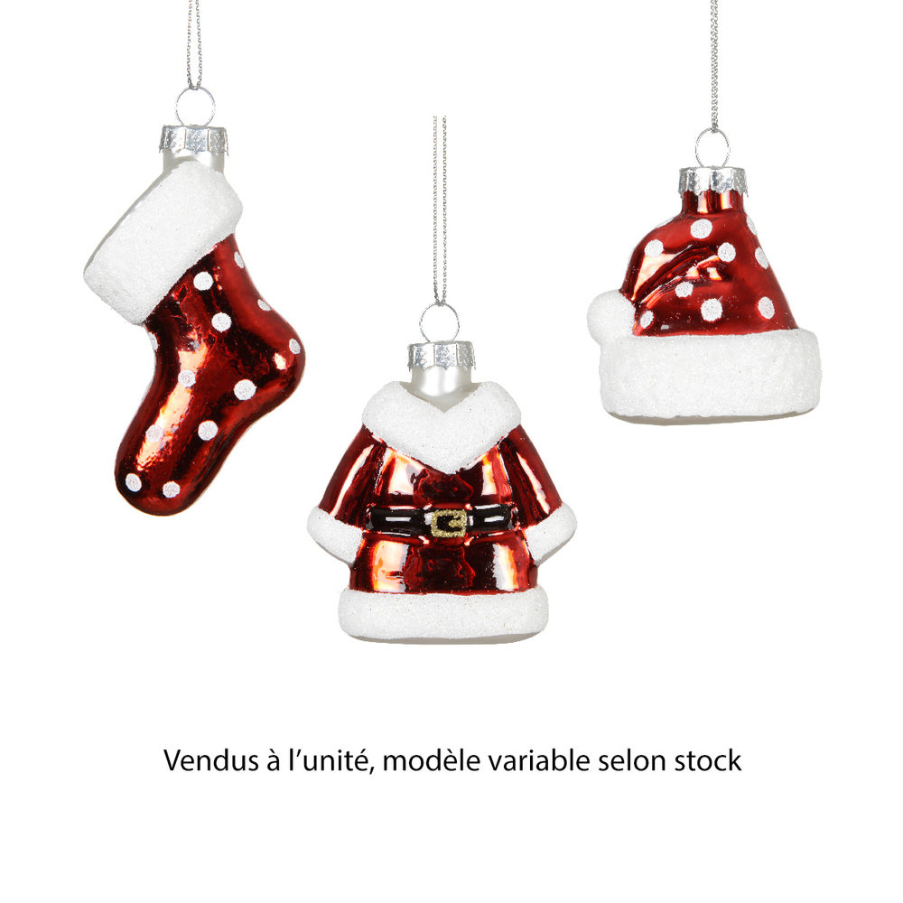 Suspension de Noël en verre : vêtement hivernal, coloris rouge - H. 8cm