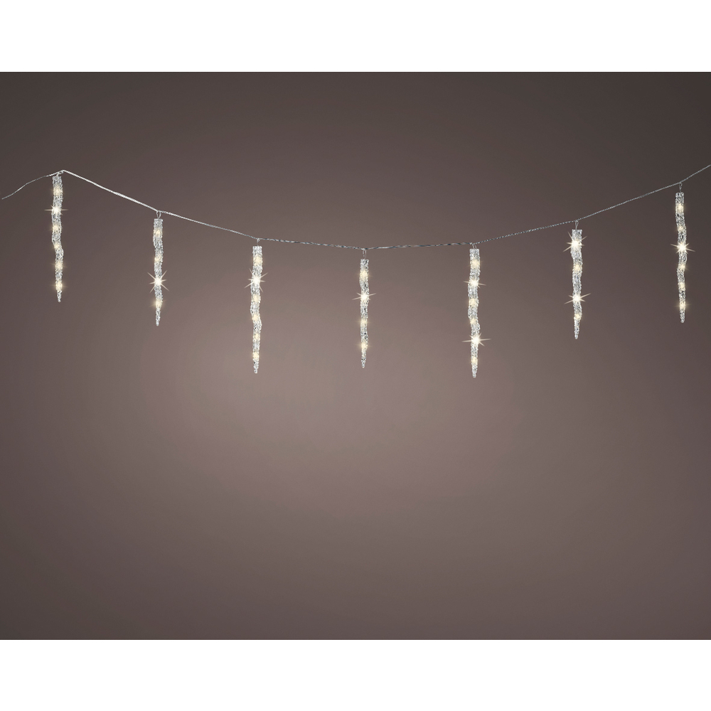 Guirlande lumineuse animée Noël Stalactite, 60 led blanc chaud -L. 3,6m