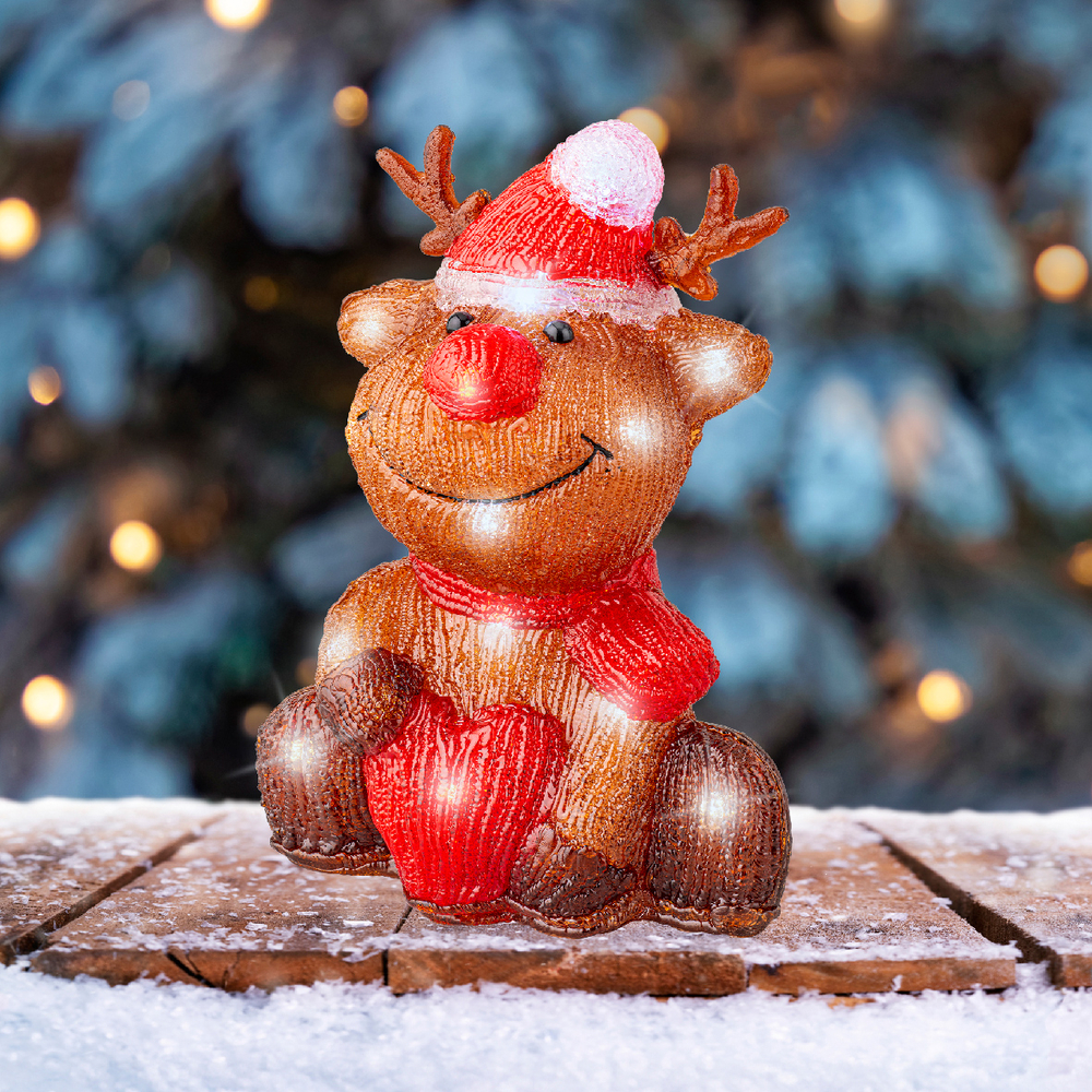 Renne de Noël lumineux, LED blanche froide, coloris marron - H. 25cm