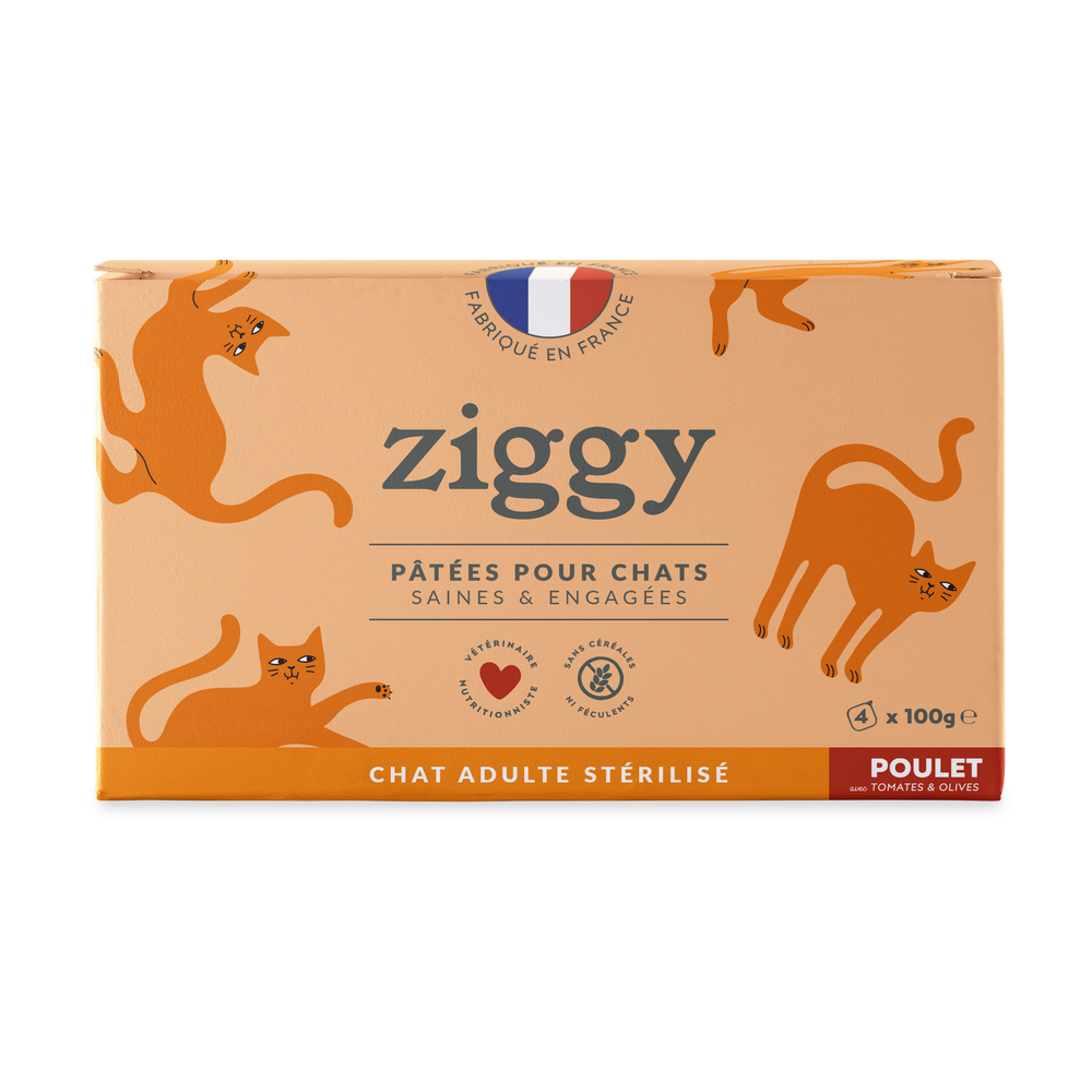 Pâtée pour chat stérilisé - poulet tomates olives 4 x 100g