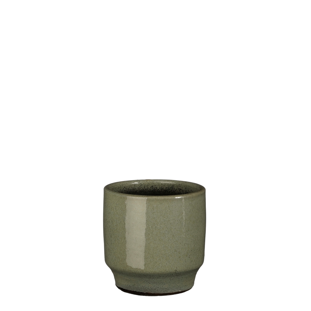 Cache-pot Diaz, en terre cuite, coloris vert - H. 14xD. 14cm
