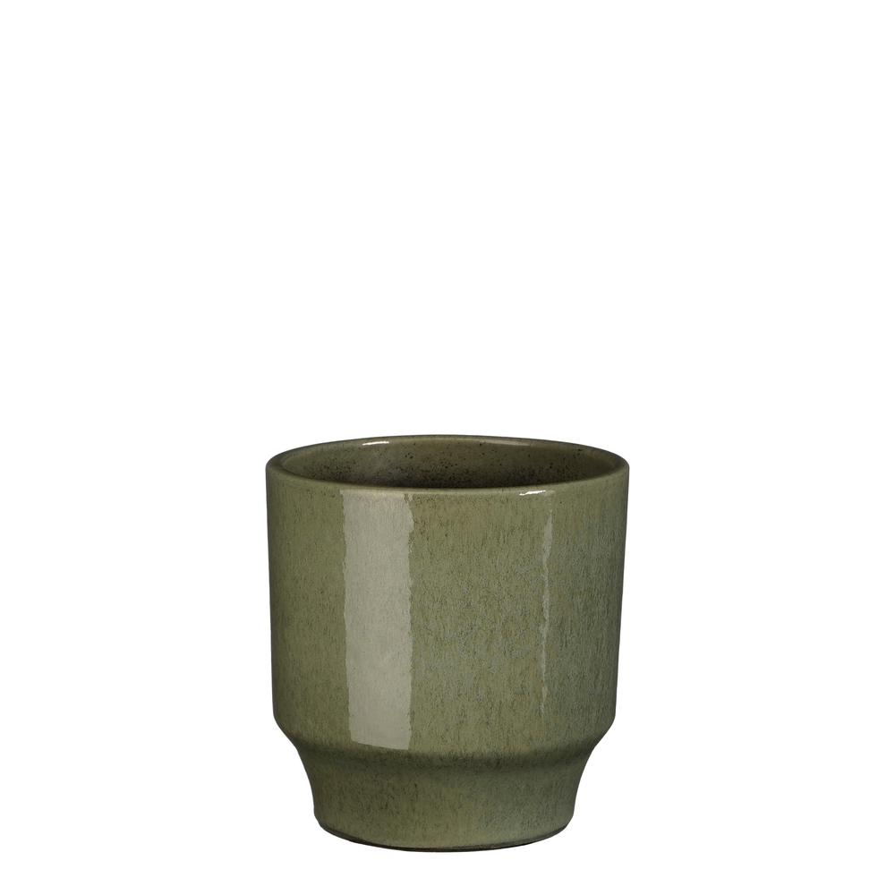Cache-pot Diaz, en terre cuite, coloris vert - H. 17xD. 17cm