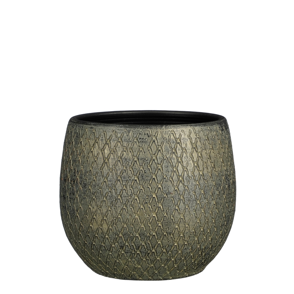 Cache-pot Madeira, en terre cuite, coloris vert - H. 23xD. 23cm