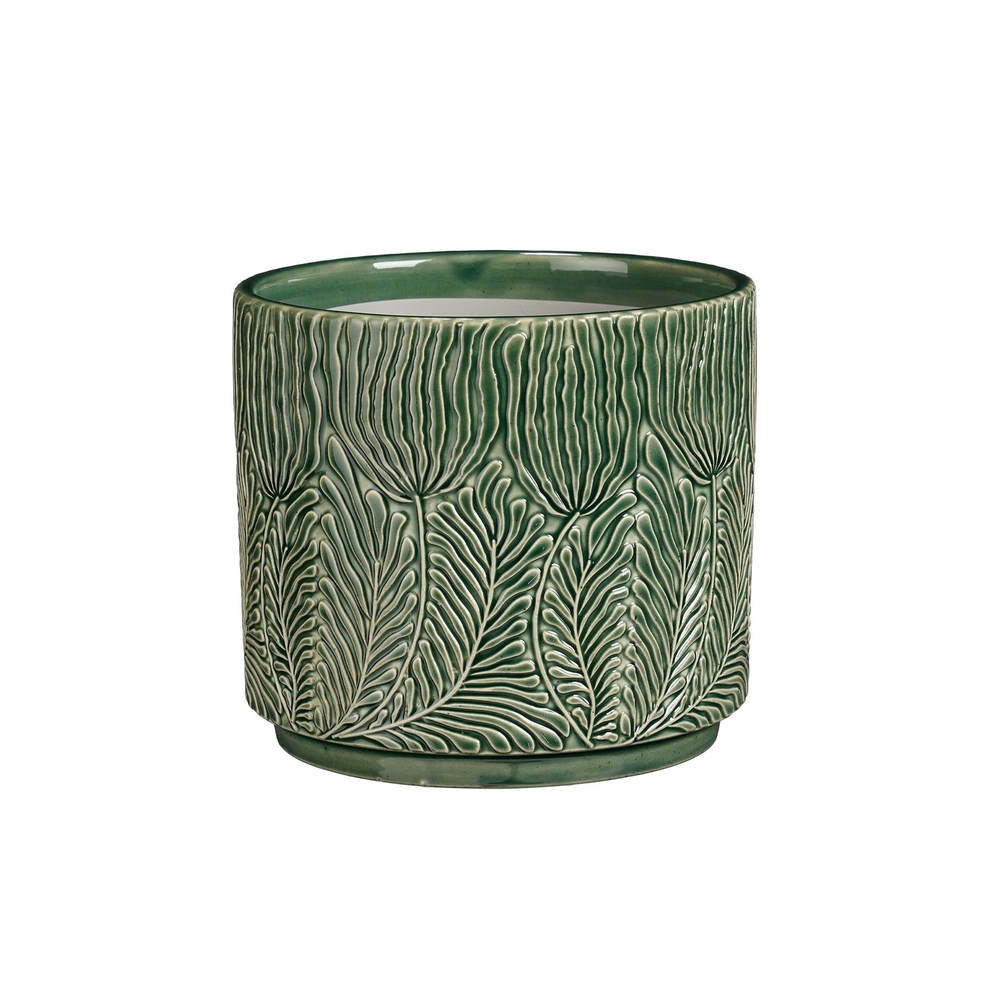 Cache-pot Nori, en terre cuite, coloris vert - H. 15xD. 17cm