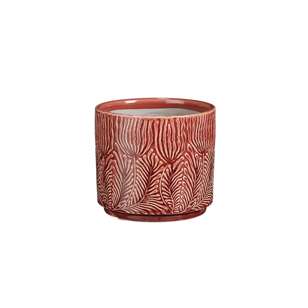 Cache-pot Nori, en terre cuite, coloris rouge - H. 10,5xD. 12cm