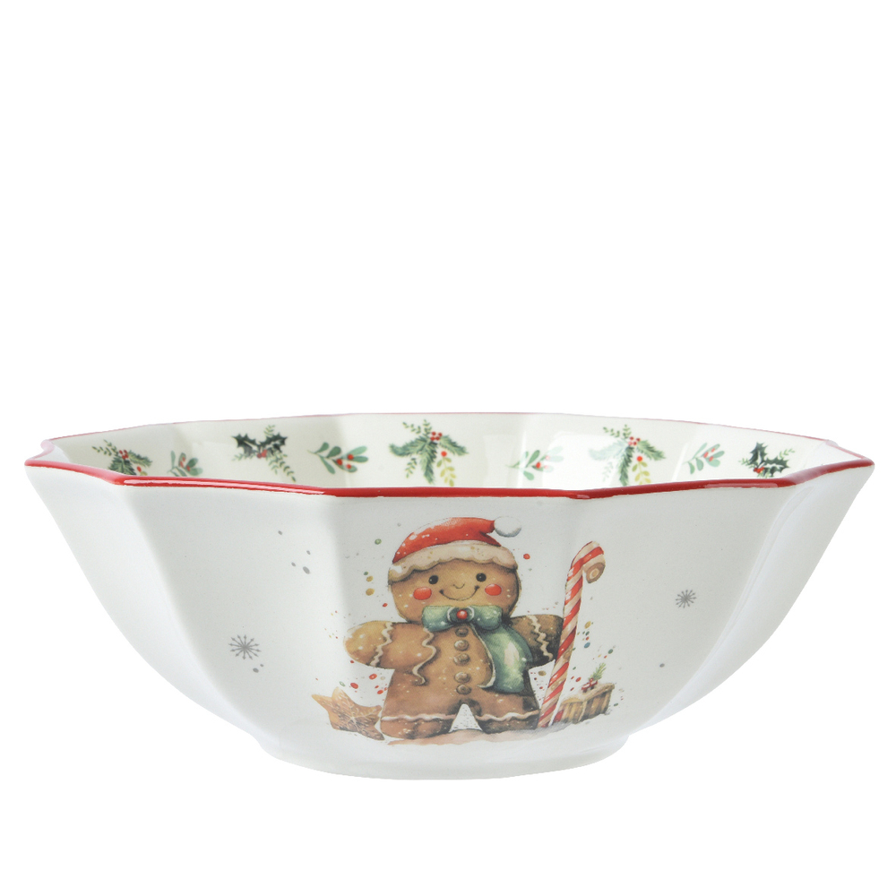 Bol en dolomite, figurine en pain d'épices, coloris mixte - D. 15xH. 7cm