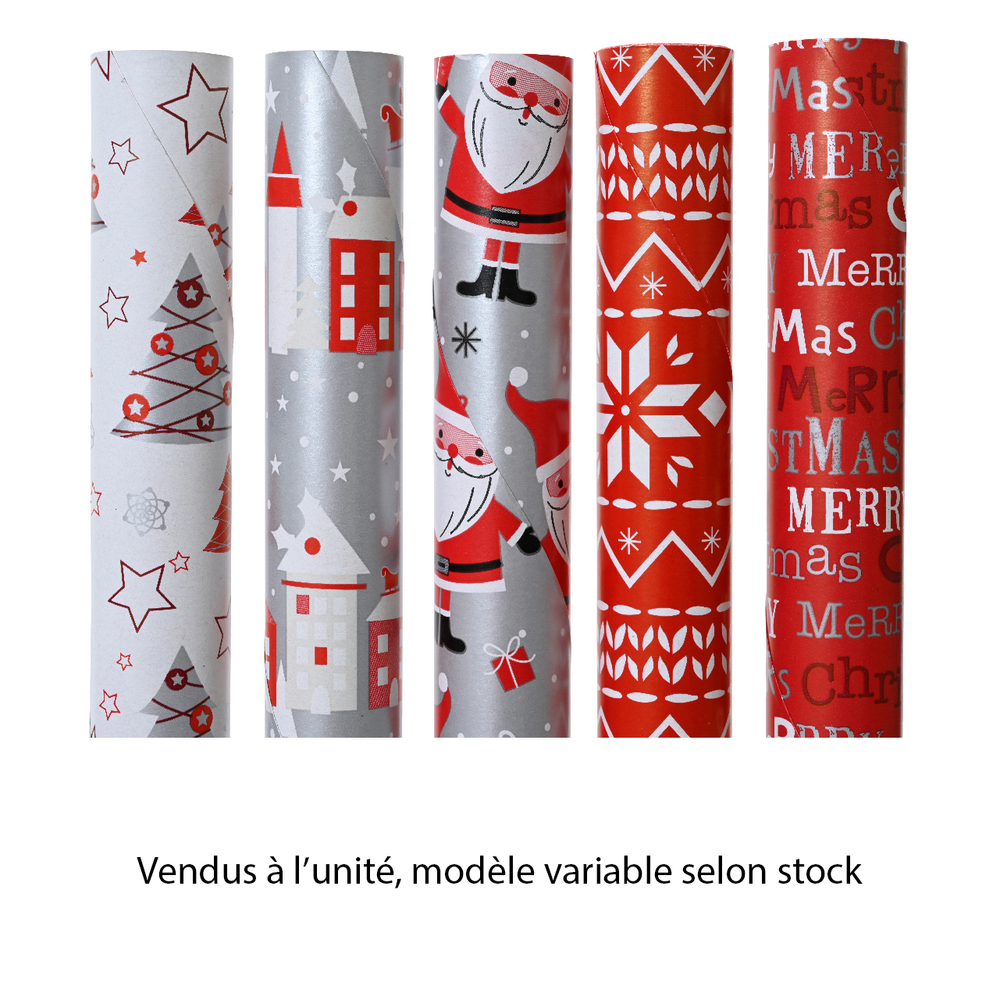 Papier cadeau de Noël, coloris rouge/gris variable - L. 2m