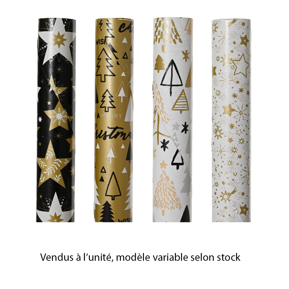 Papier cadeau de Noël, coloris blanc/or variable - L. 2m