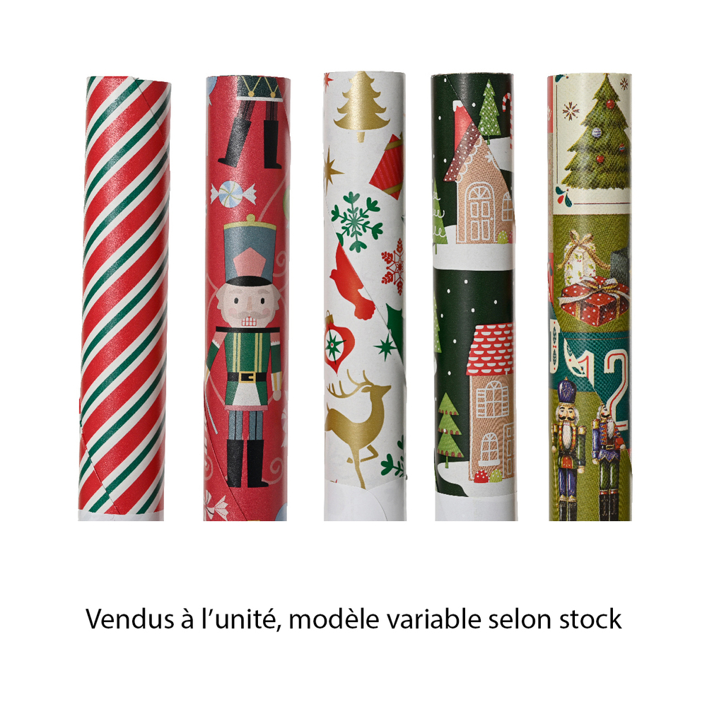 Papier cadeau de Noël, coloris blanc/rouge/or variable - L. 2m