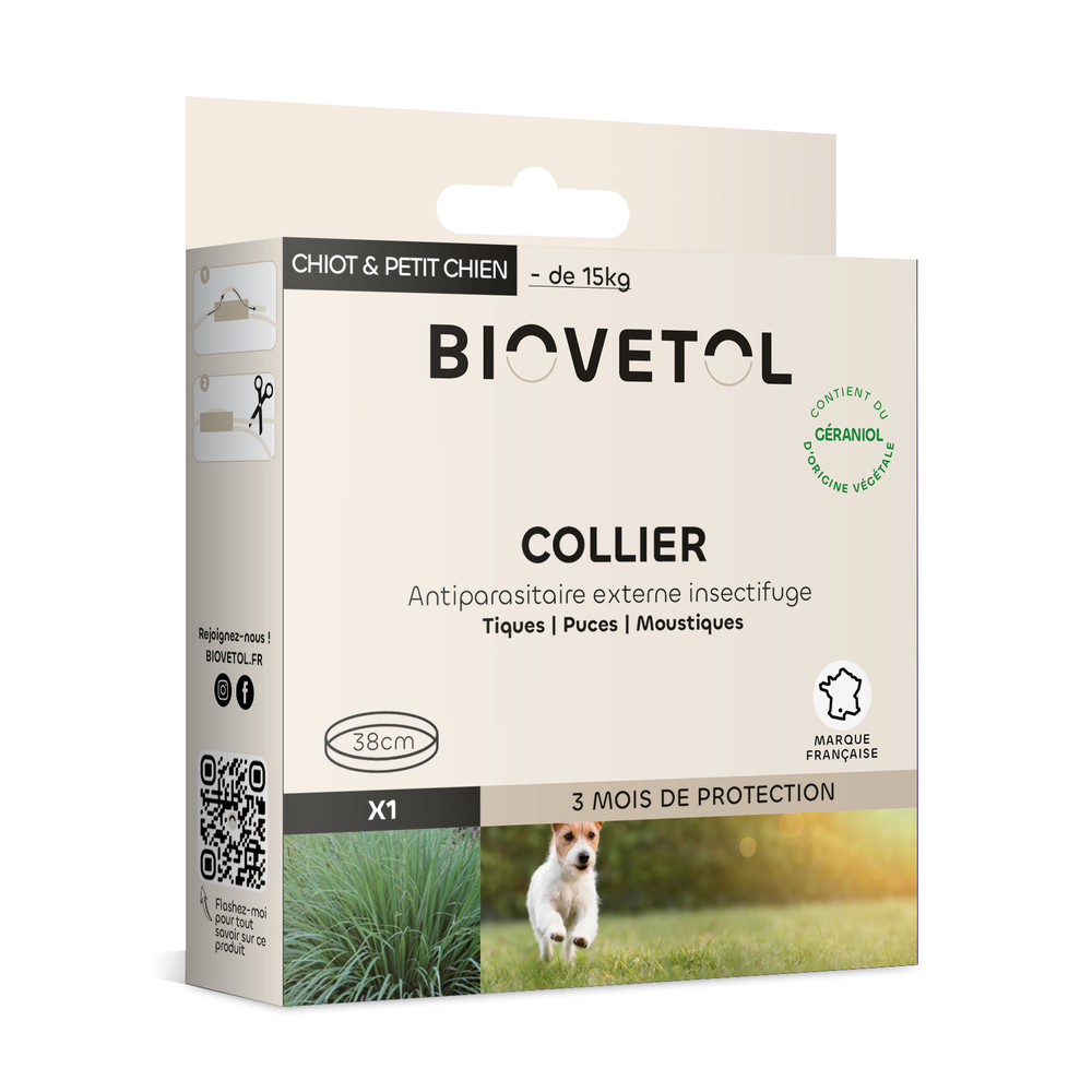 Collier antiparasitaire bio pour chiot et petit chien - x1