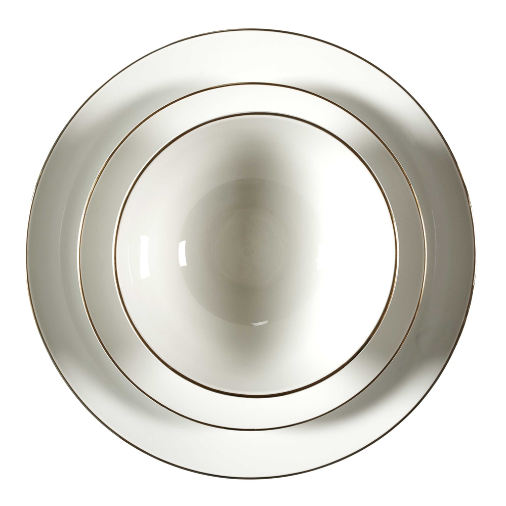 Service de table en porcelaine, coloris blanc/or - 12 pièces