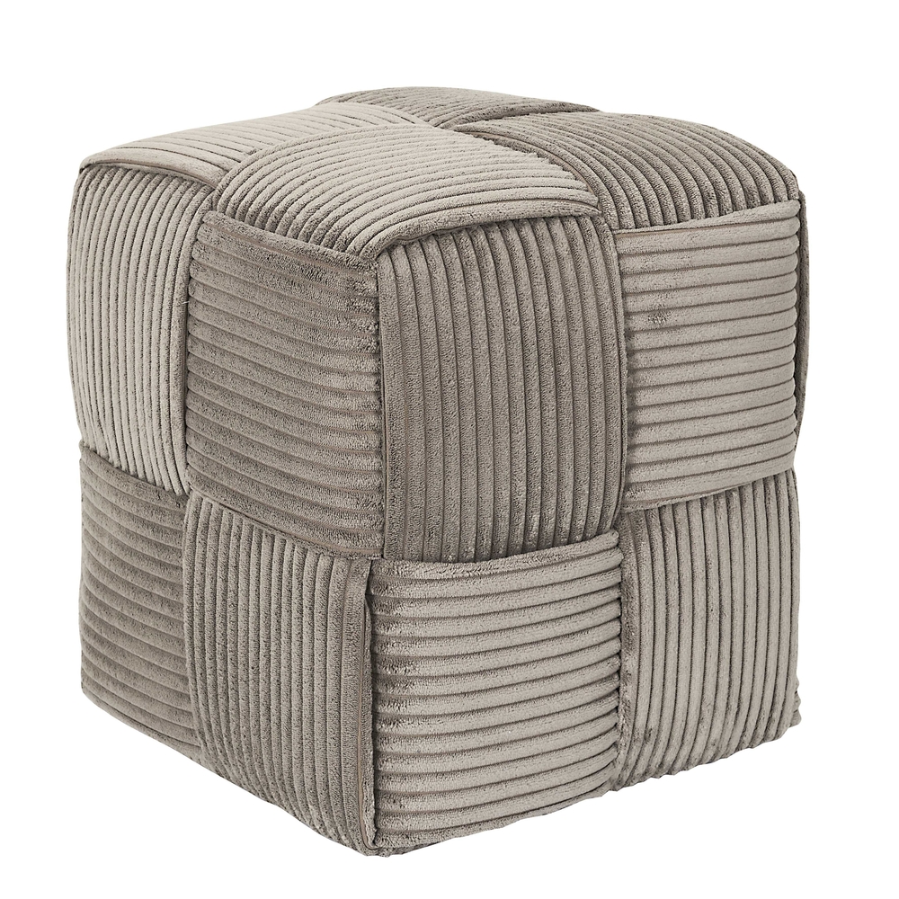 Pouf côtelé tressé, coloris taupe - L. 36xl. 36xH. 38cm