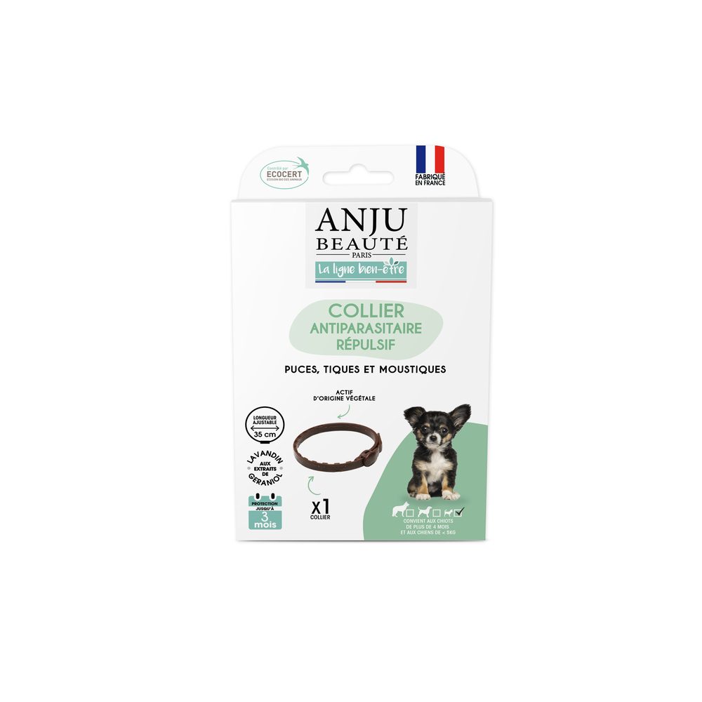 Collier antiparasitaire répulsif pour chiot +4 mois et chien 5kg