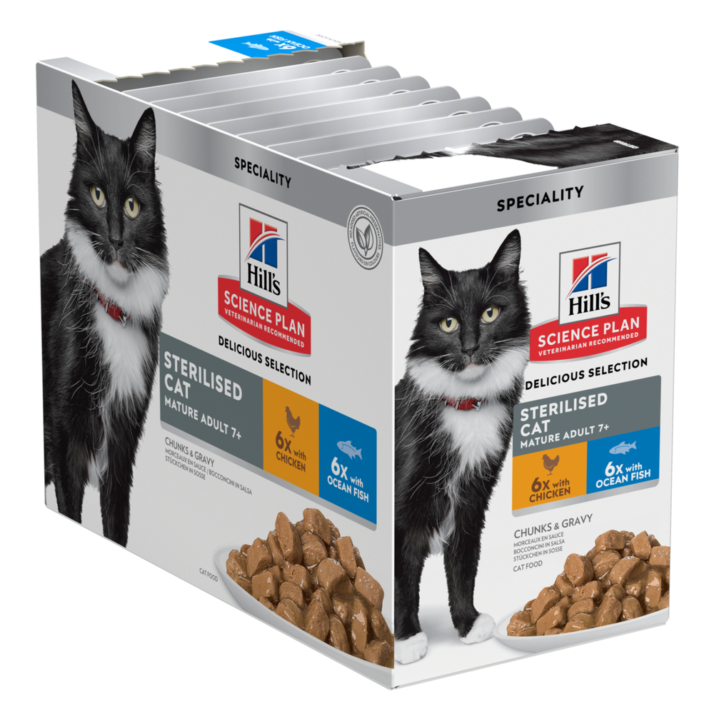 Pack sachets repas pour chat senior stérilisé, au poisson - 12 X 85g