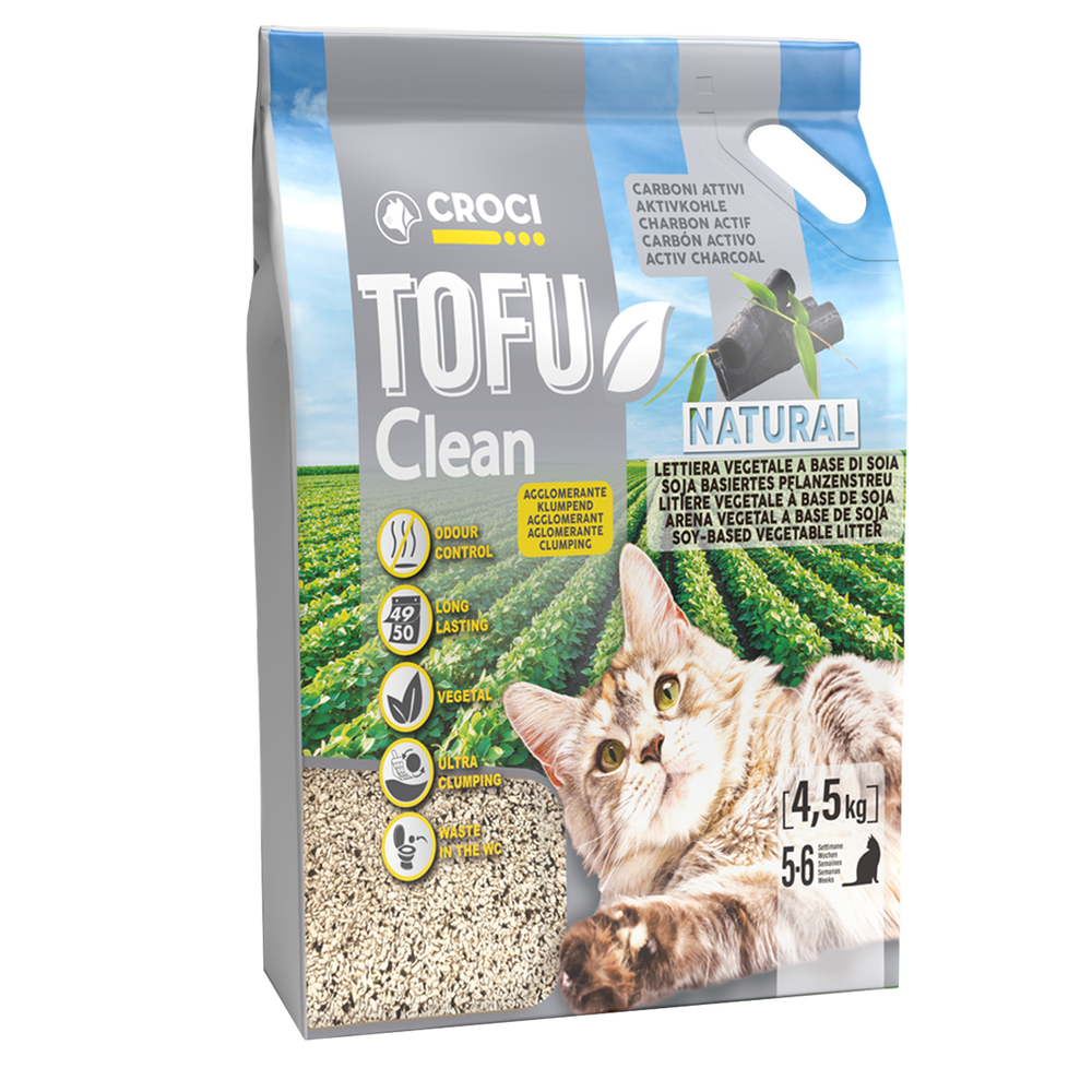 Litière végétale pour chat : Tofu clean, soja & charbon actif - 4,5kg