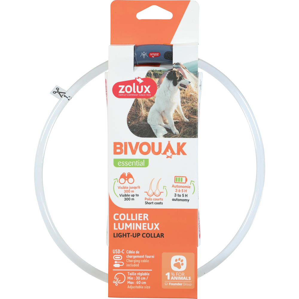 Collier lumineux pour chien à poils courts Bivouak, coloris bleu