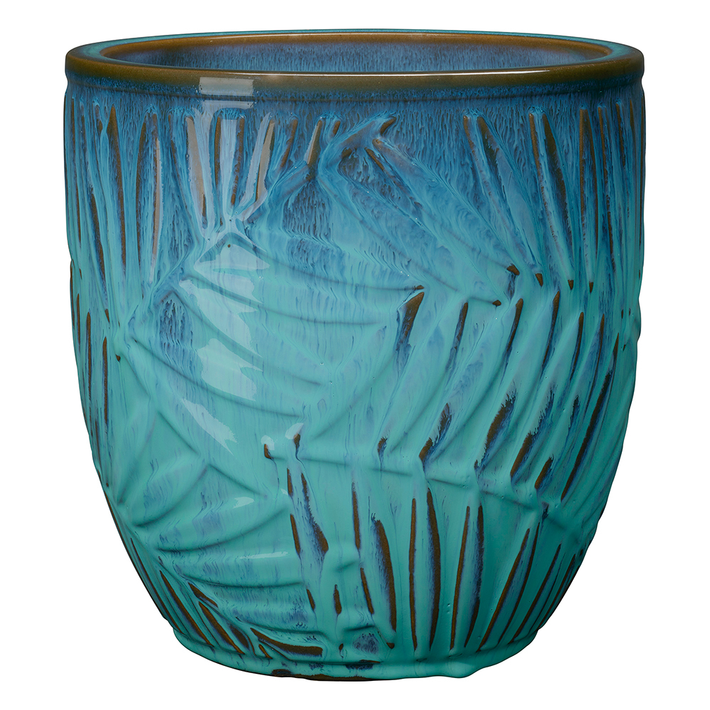 Vase Tropic en terre cuite émaillée, coloris bleu - D. 32xH. 31cm