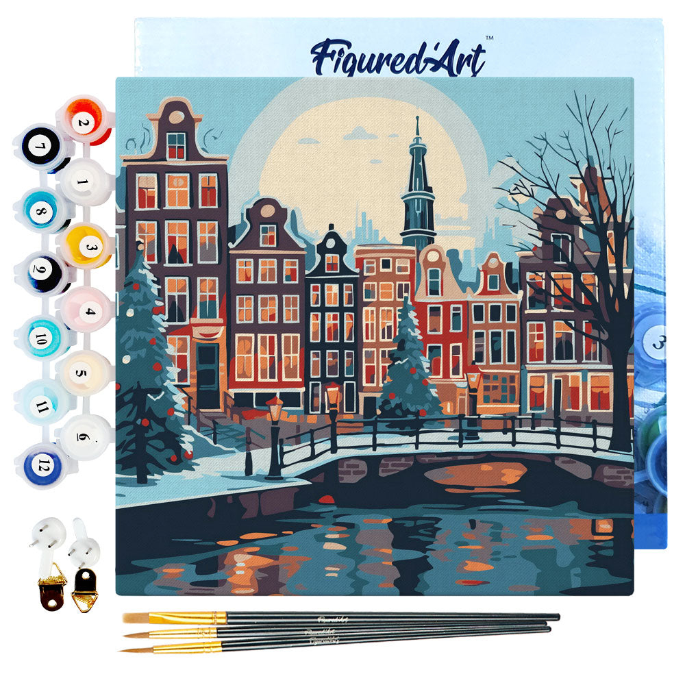 Mini kit de peinture par numéro 'Noël à Amsterdam' - L. 20xl. 20cm