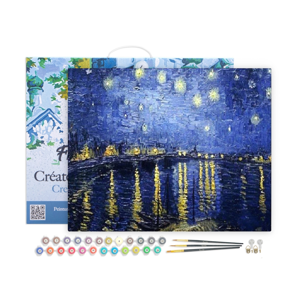 Kit de peinture par numéro 'Nuit étoilée sur le Rhône' - L. 40xl. 50cm