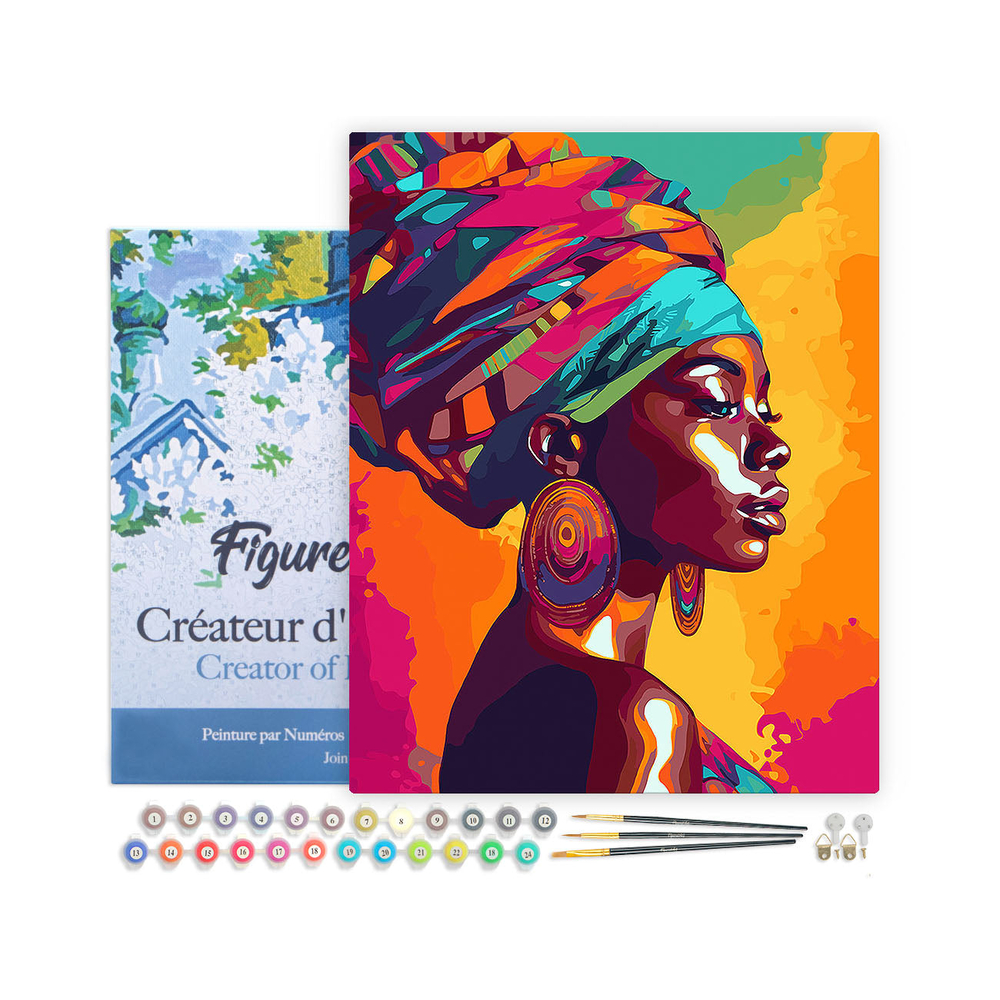 Kit de peinture par numéro 'Femme africaine lumineuse' - L. 50xl. 40cm