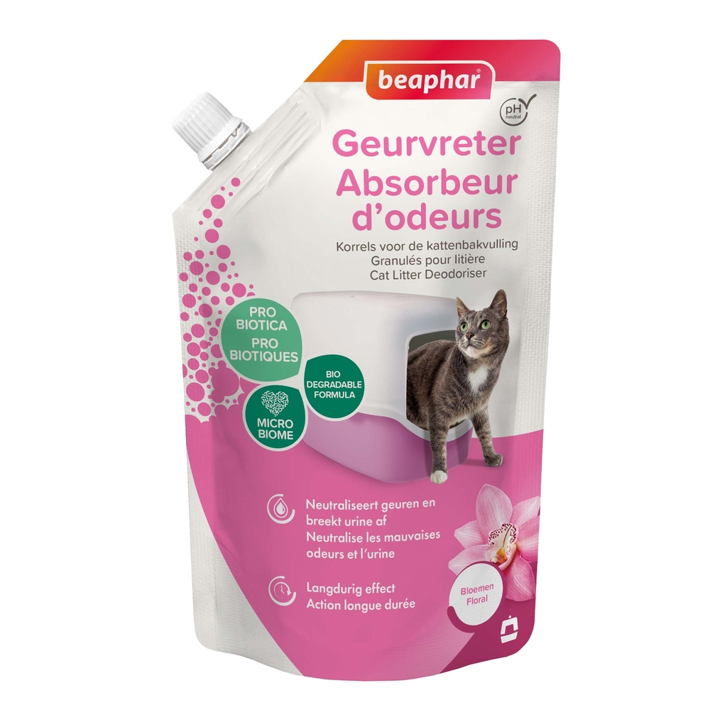 Absorbeur d'odeurs, granulés pour litière, parfum floral - 400g