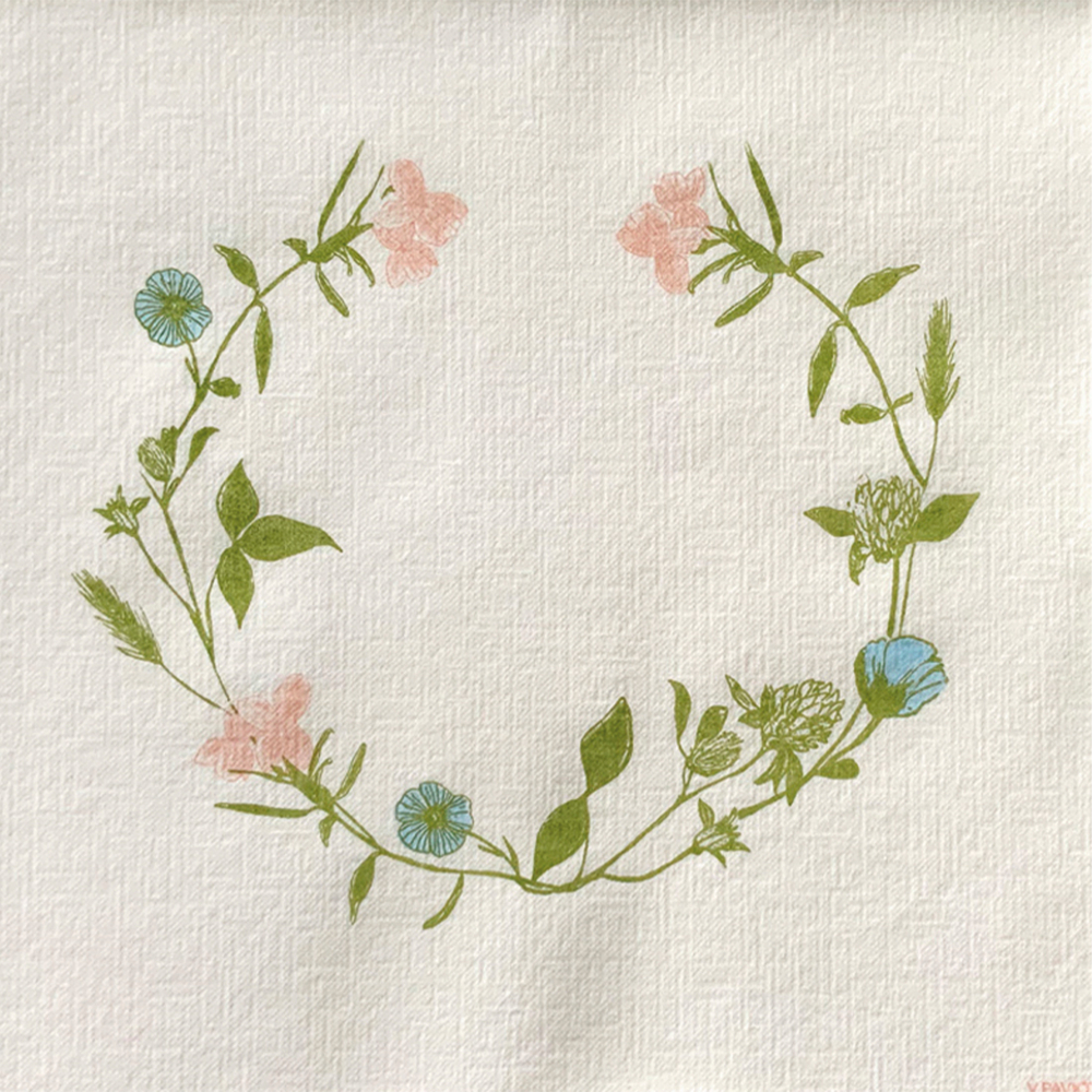 Serviette en papier fleurs des prés - coloris rose/vert - 25x25cm