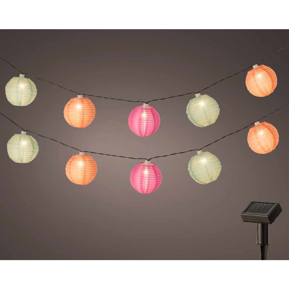 Guirlande solaire de jardin LED, boules multicolores - L. 450cm