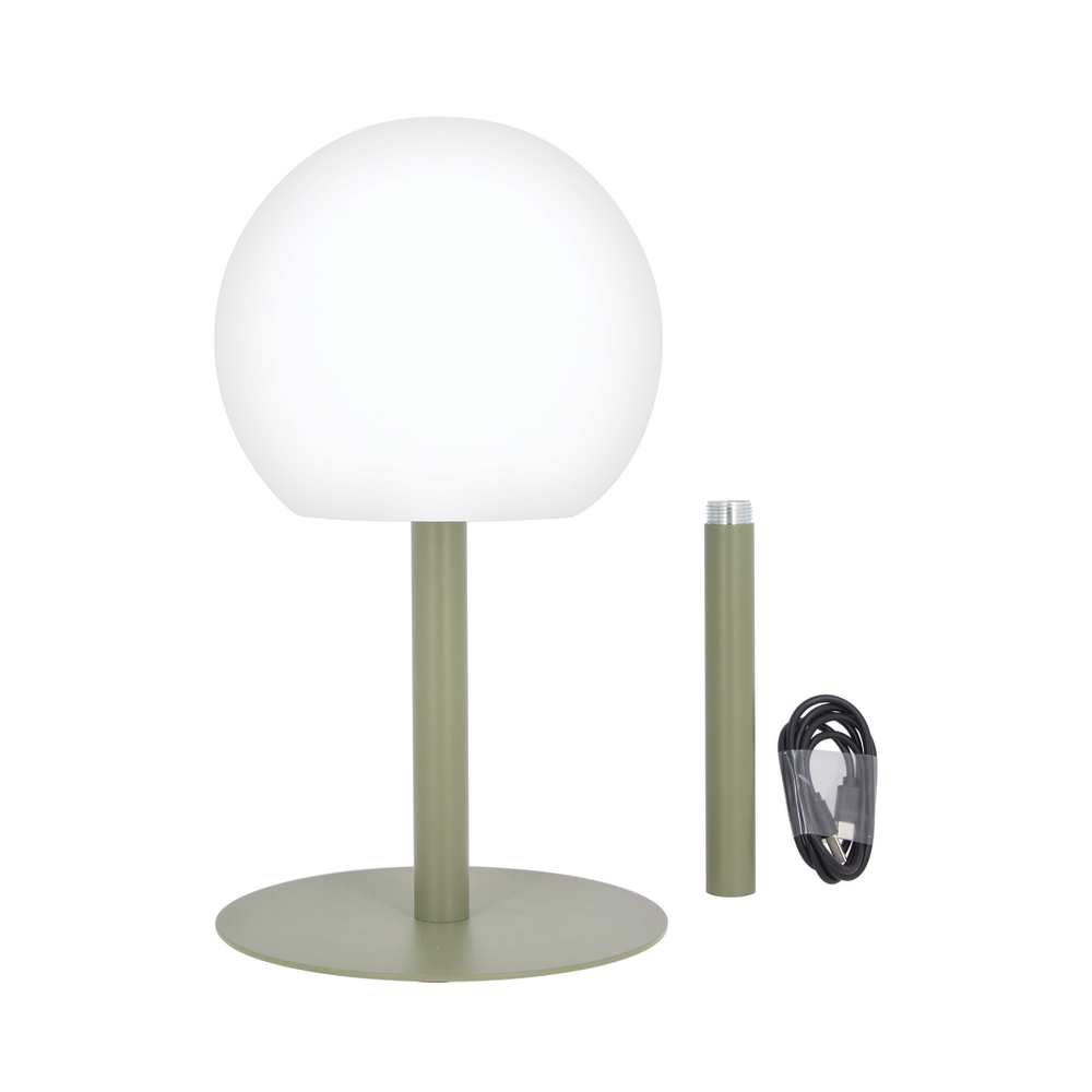 Lampe à poser LED boule kaki rechargeable en métal, dimmable,