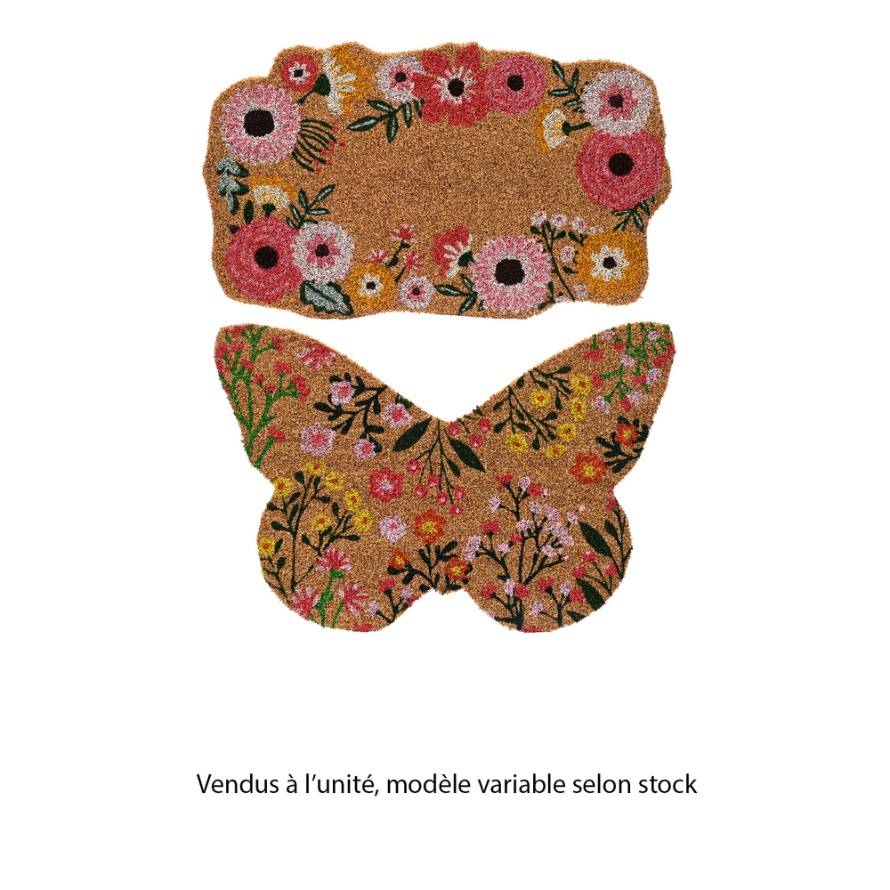 Paillasson floral en fibre de coco, modèles variables - 75x45cm