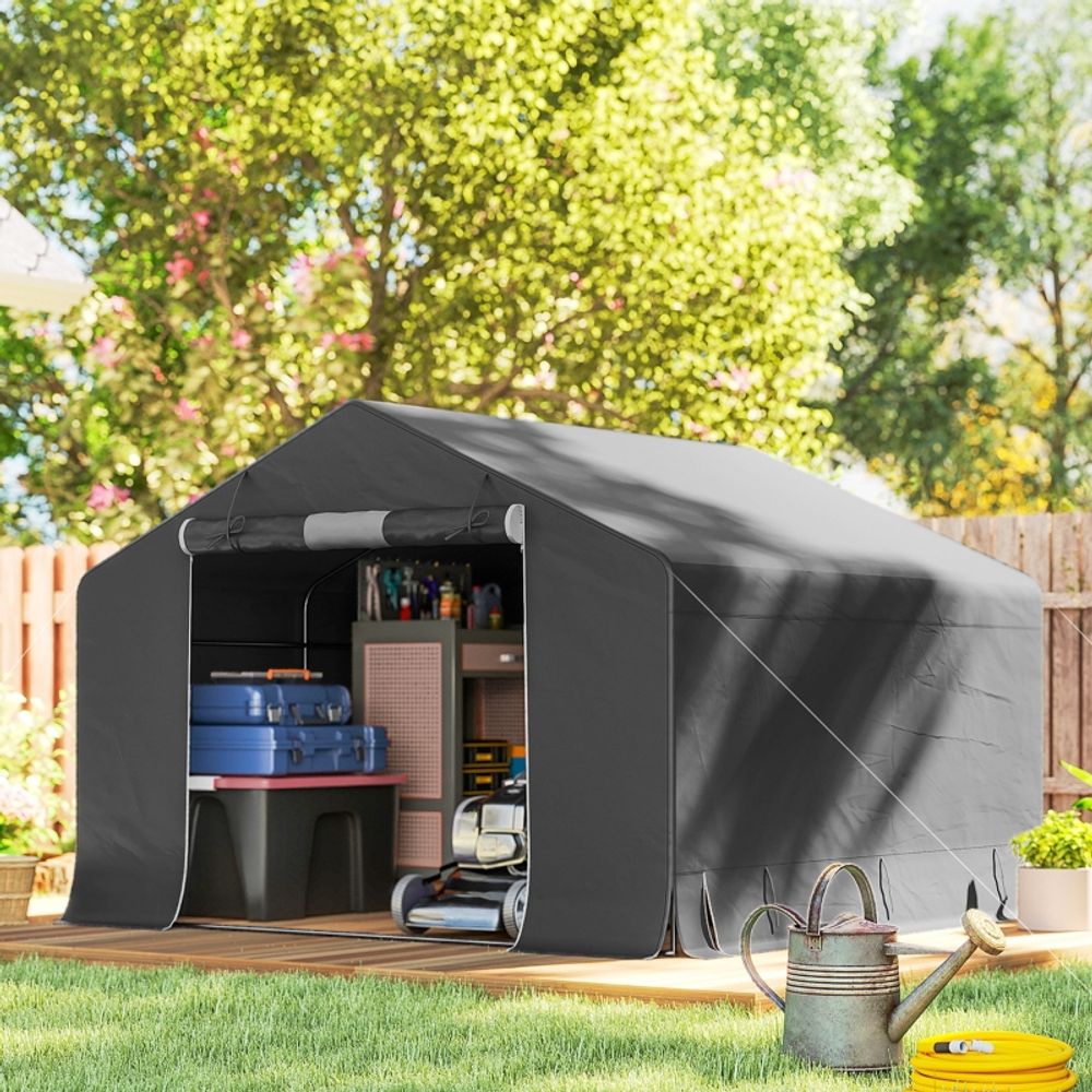 Abri de jardin tente métal pour vélos outils avec porte zippée 300x300cm gris foncé - comfortxl outdoor living