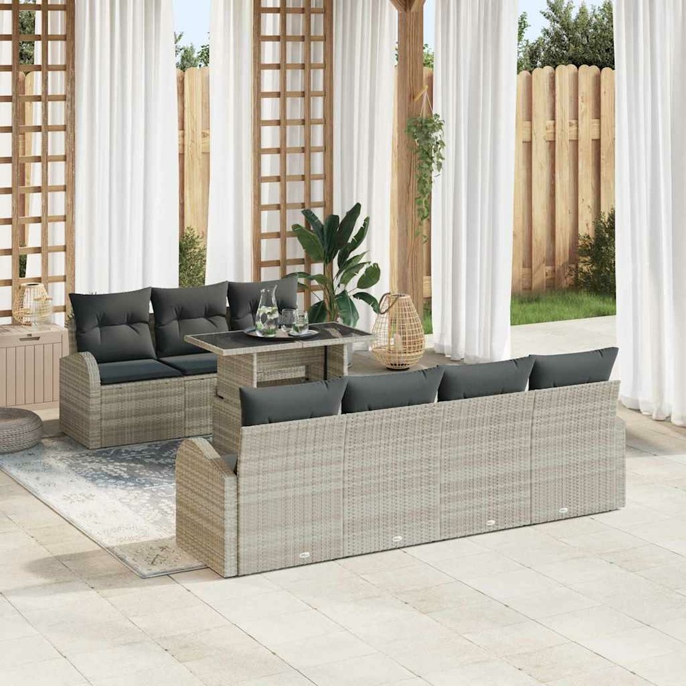 Ensemble de canapé de jardin 8 pcs gris clair poly rotin
