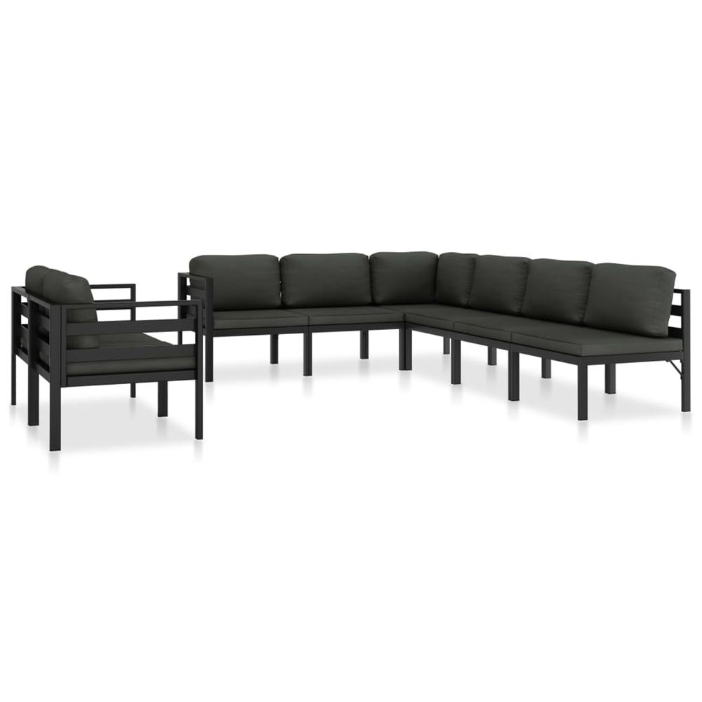 Salon de jardin 8 pcs avec coussins aluminium anthracite