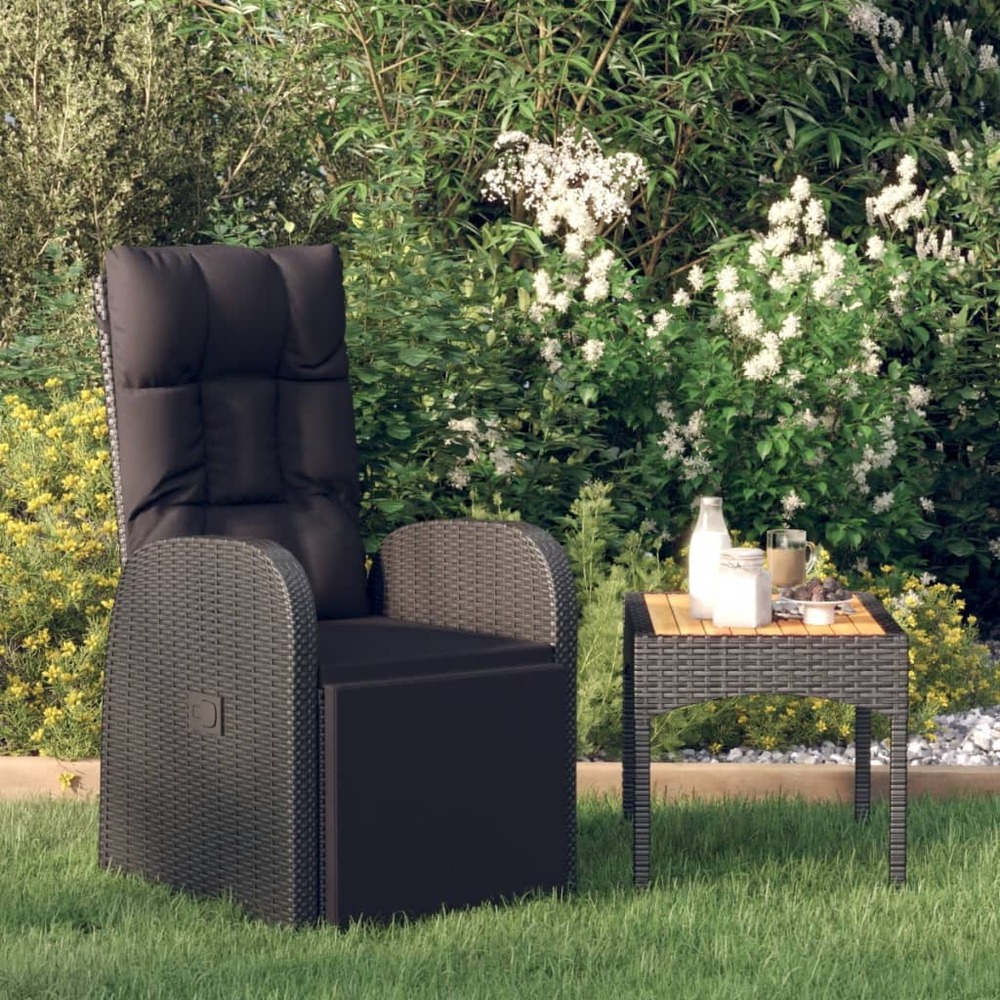 Chaise inclinable de jardin et coussin résine tressée noir