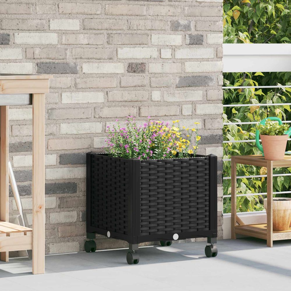 Bac potager carré surélevé roulettes extérieur balcon 40x40x44cm noir
