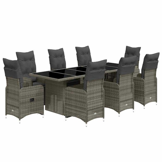 Ensemble de bistro de jardin 9 pcs coussins gris poly rotin