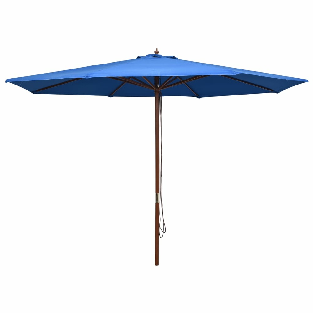 Parasol d'extérieur avec mât en bois 350 cm bleu