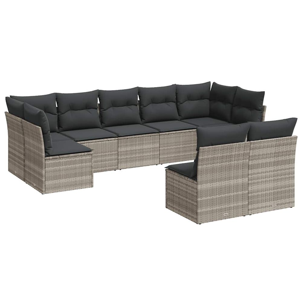 Salon de jardin 9 pcs avec coussins gris clair résine tressée
