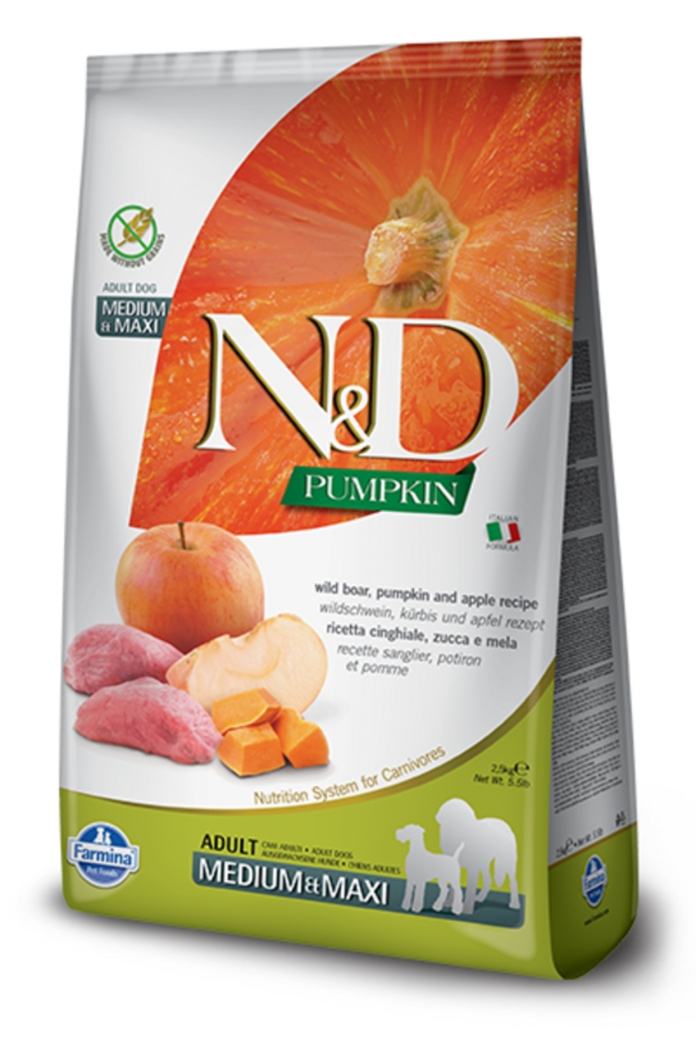 Croquettes n&d potiron sanglier & pomme chien med:maxi 12 kg