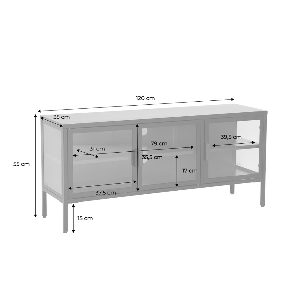 Meuble tv industriel métal et verre trempé 3 portes 120cm - arkansas
