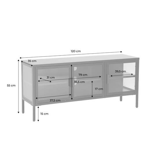 Meuble tv industriel métal et verre trempé 3 portes 120cm - arkansas