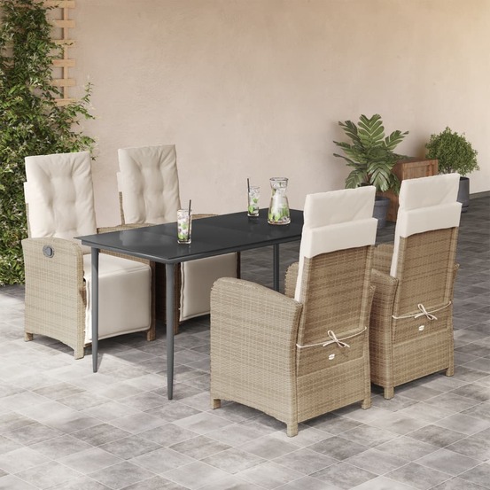 Ensemble à manger de jardin avec coussins 5pcs beige poly rotin