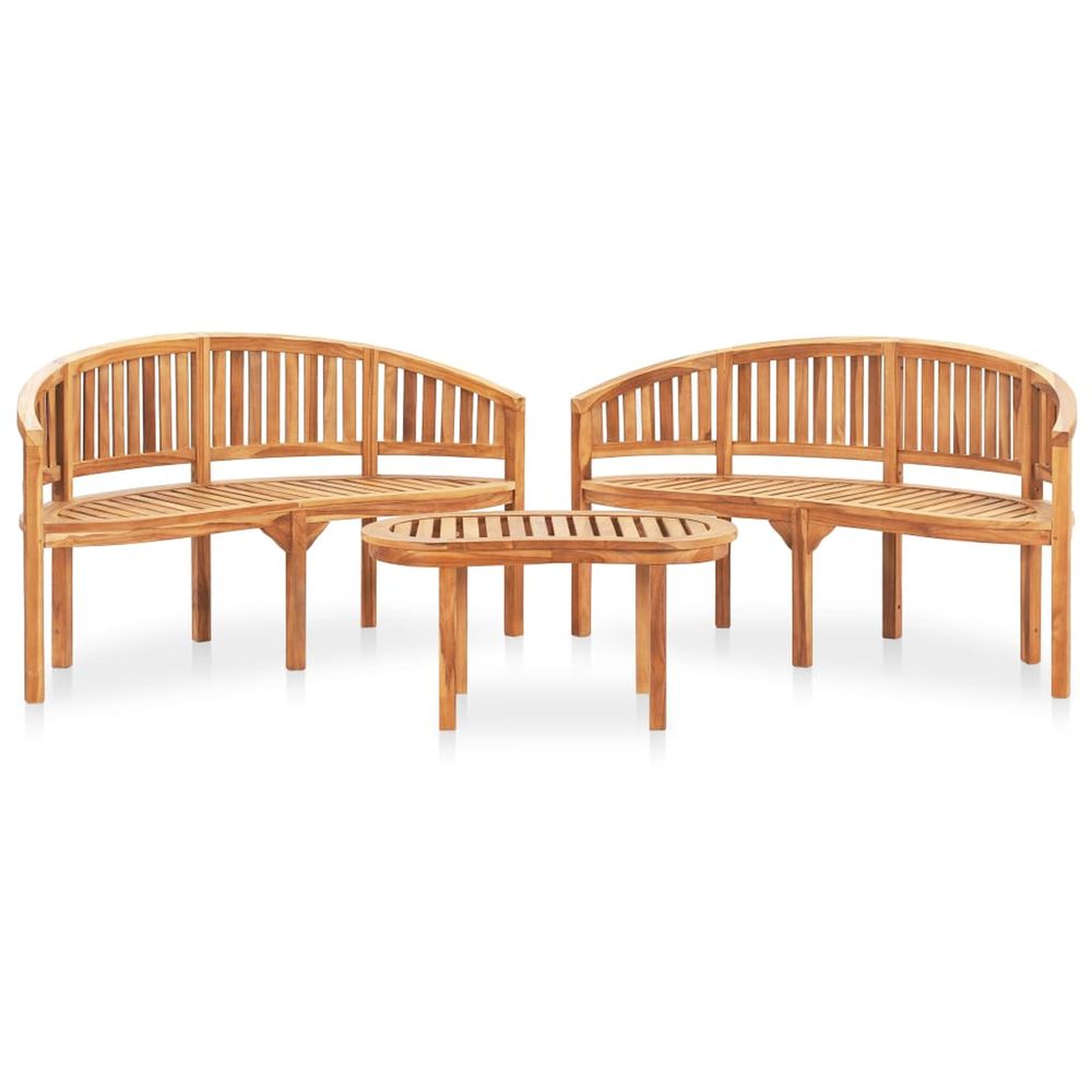 Salon de jardin 3 pcs en forme de banane bois de teck solide