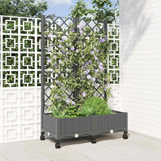 Jardinière extérieur pp avec treillis sur roues pour plantes 80x40x131cm gris clair