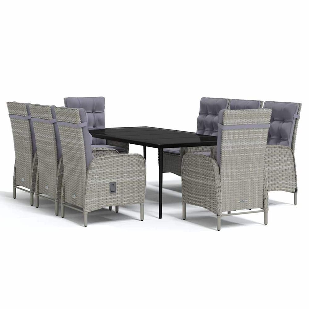 Ensemble à manger de jardin et coussins 9 pcs gris et noir